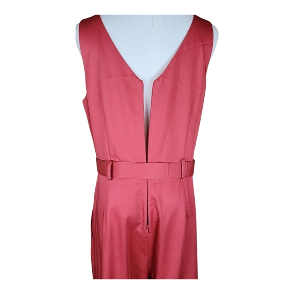 Antonio Melani Coral Red Wide-Leg Belted Jumpsuit V-Neck Sleeveless Size 8 - Picture 5 of 8